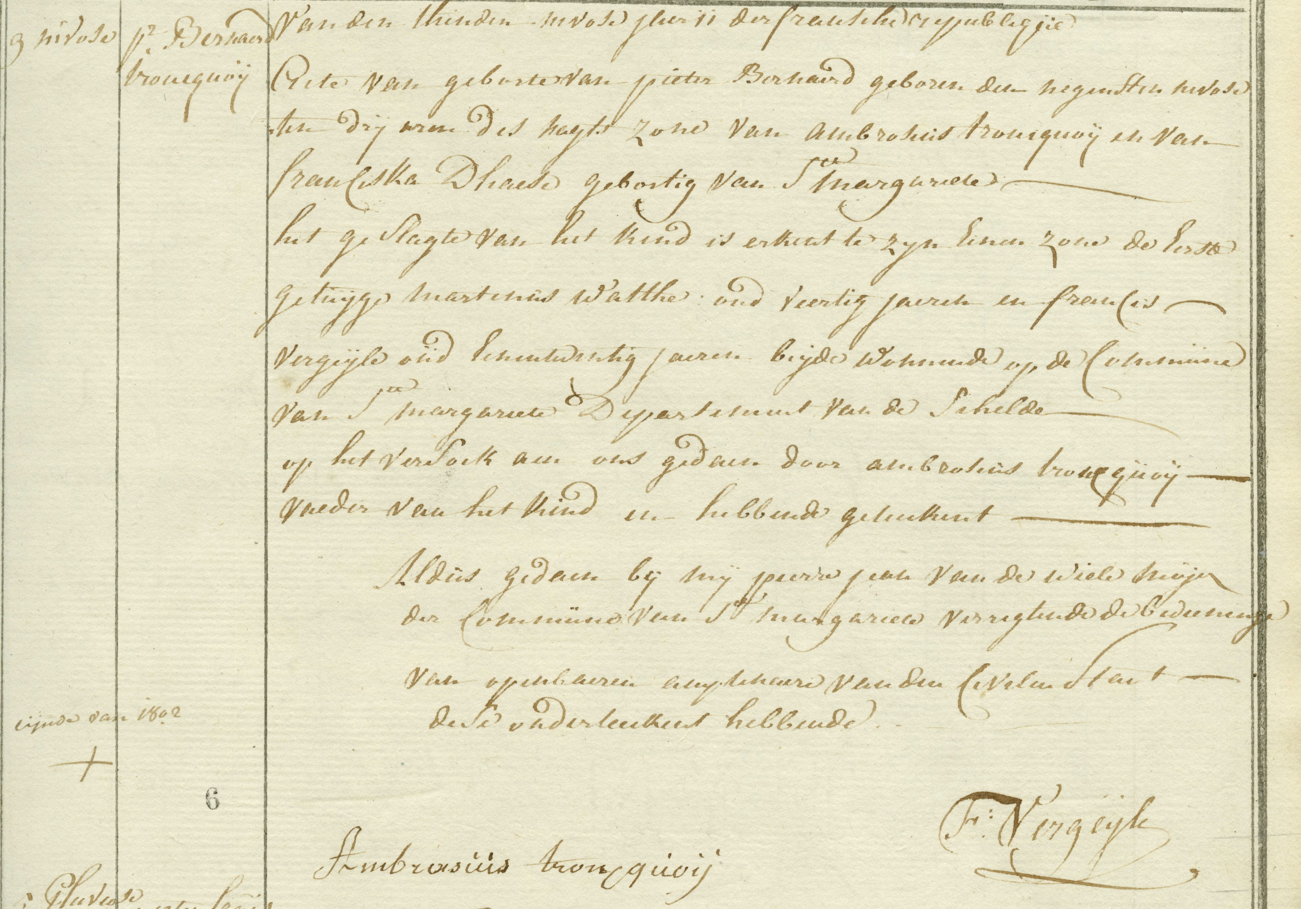 Geboorte-akt van Pieter Bernard Troucquoij