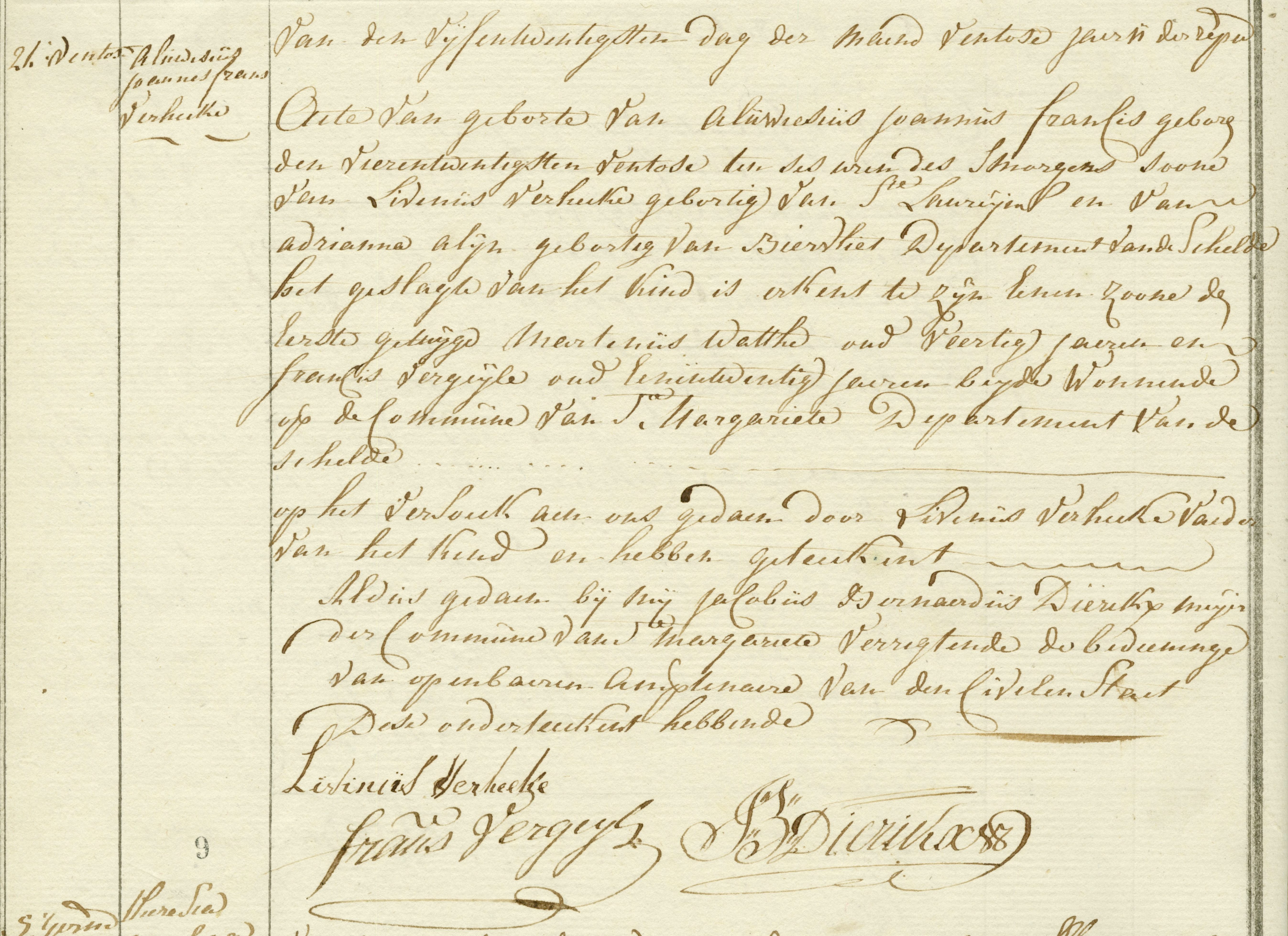 Geboorte-akt van Aluwiesius Joannus Francis Verheeke