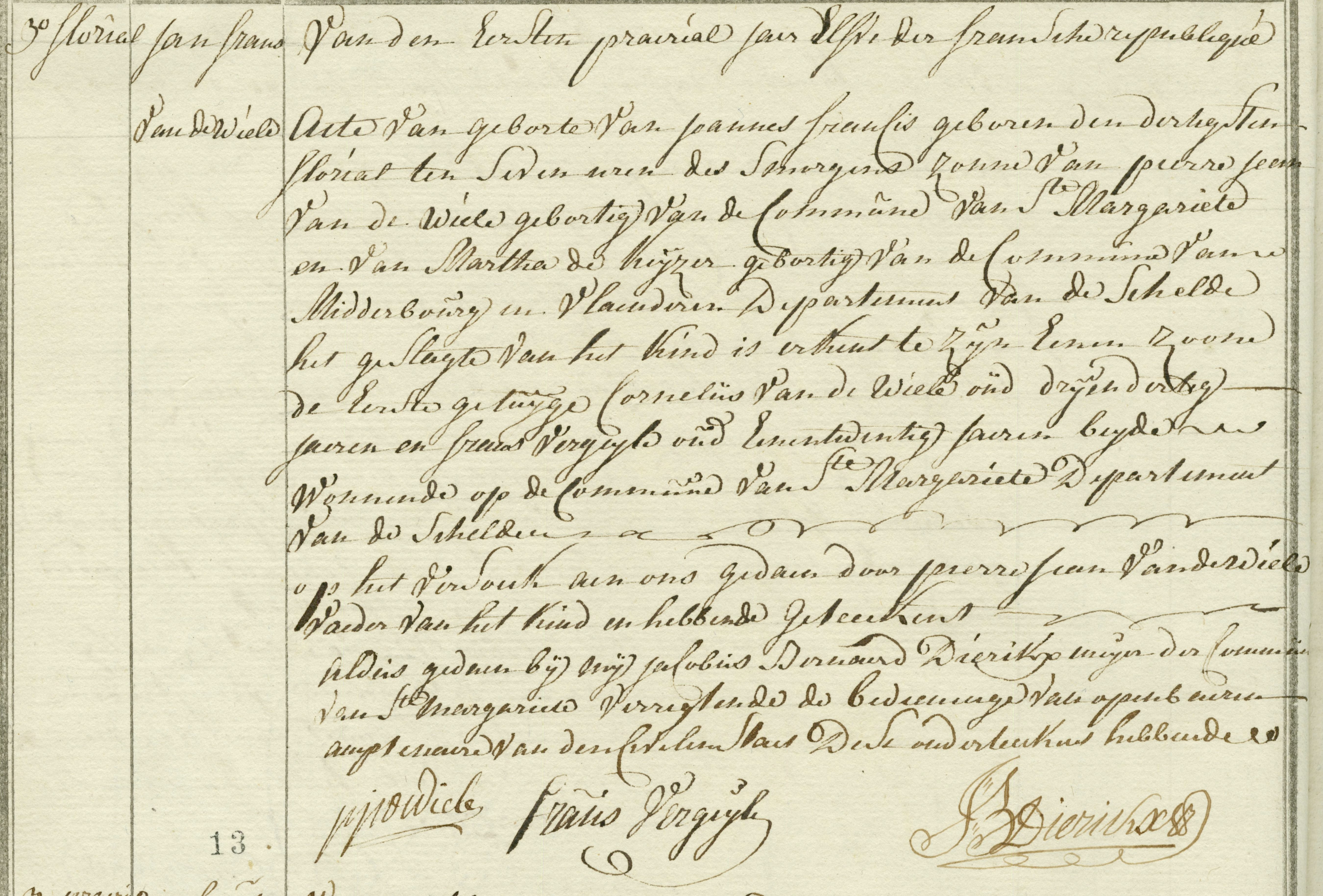 Geboorte-akt van Joannes Francis Van de Wiele