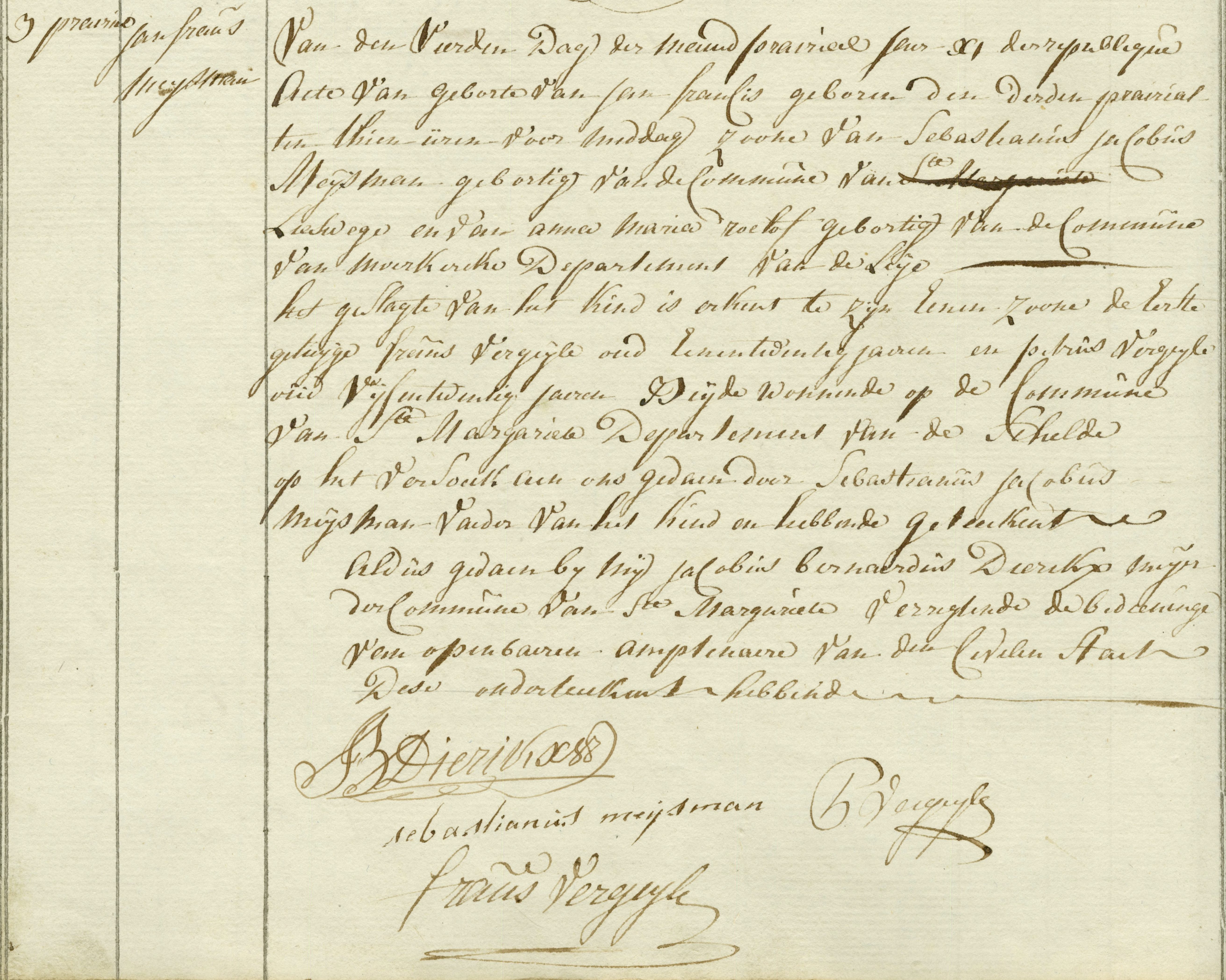 Geboorte-akt van Jan Francis Meysman