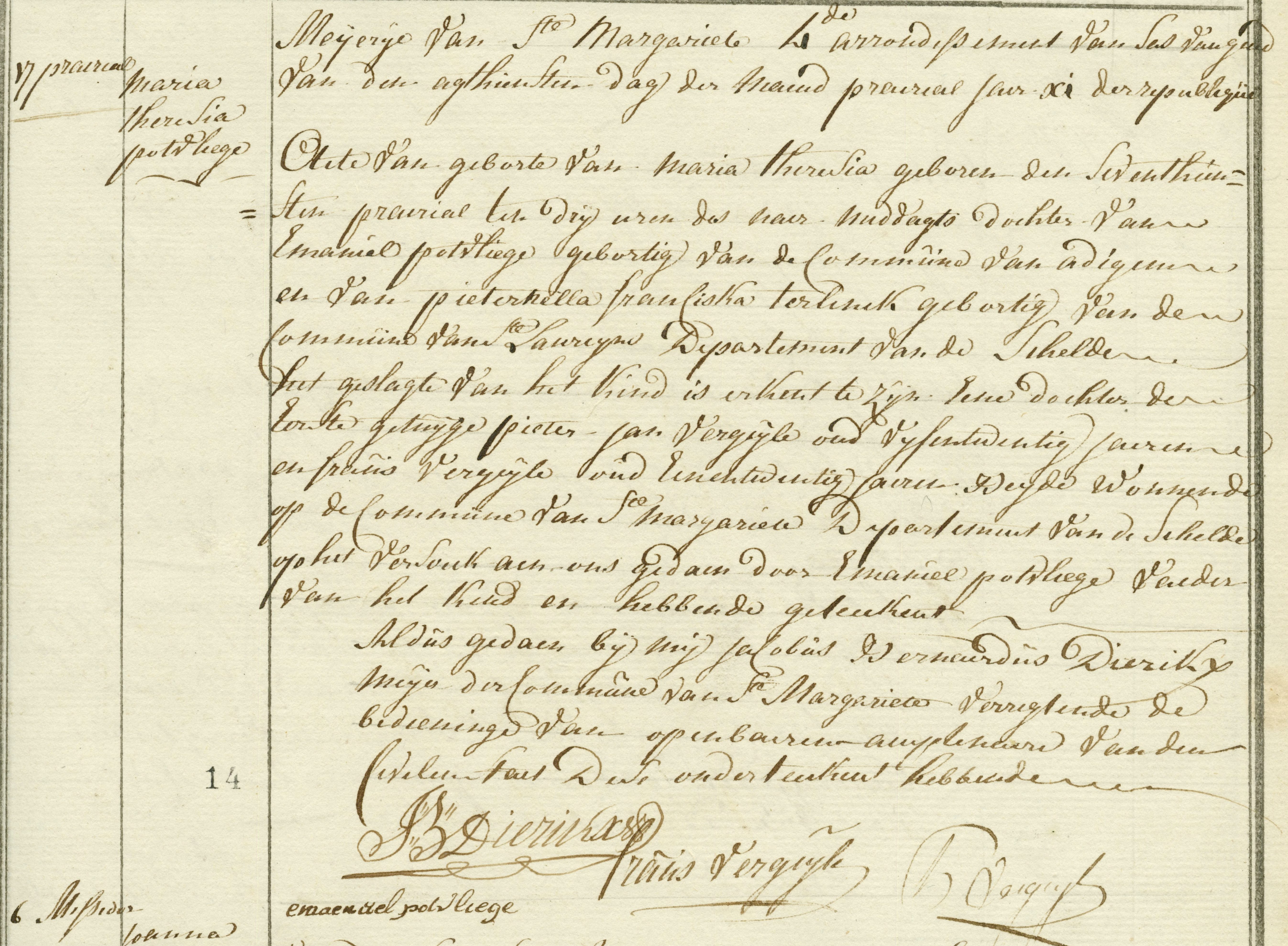 Geboorte-akt van Maria Theresia Potvliege