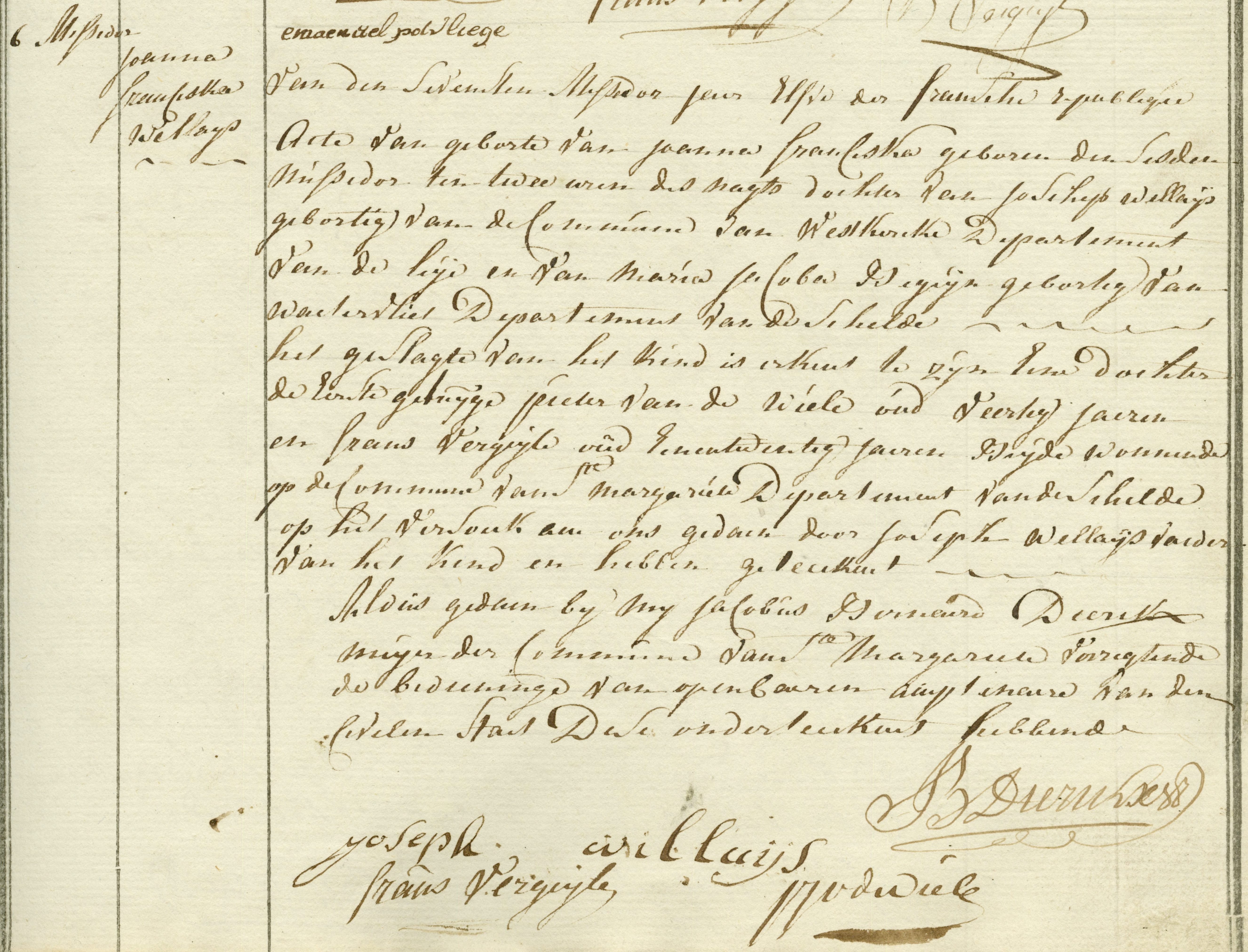 Geboorte-akt van Joanna Franciska Wellays