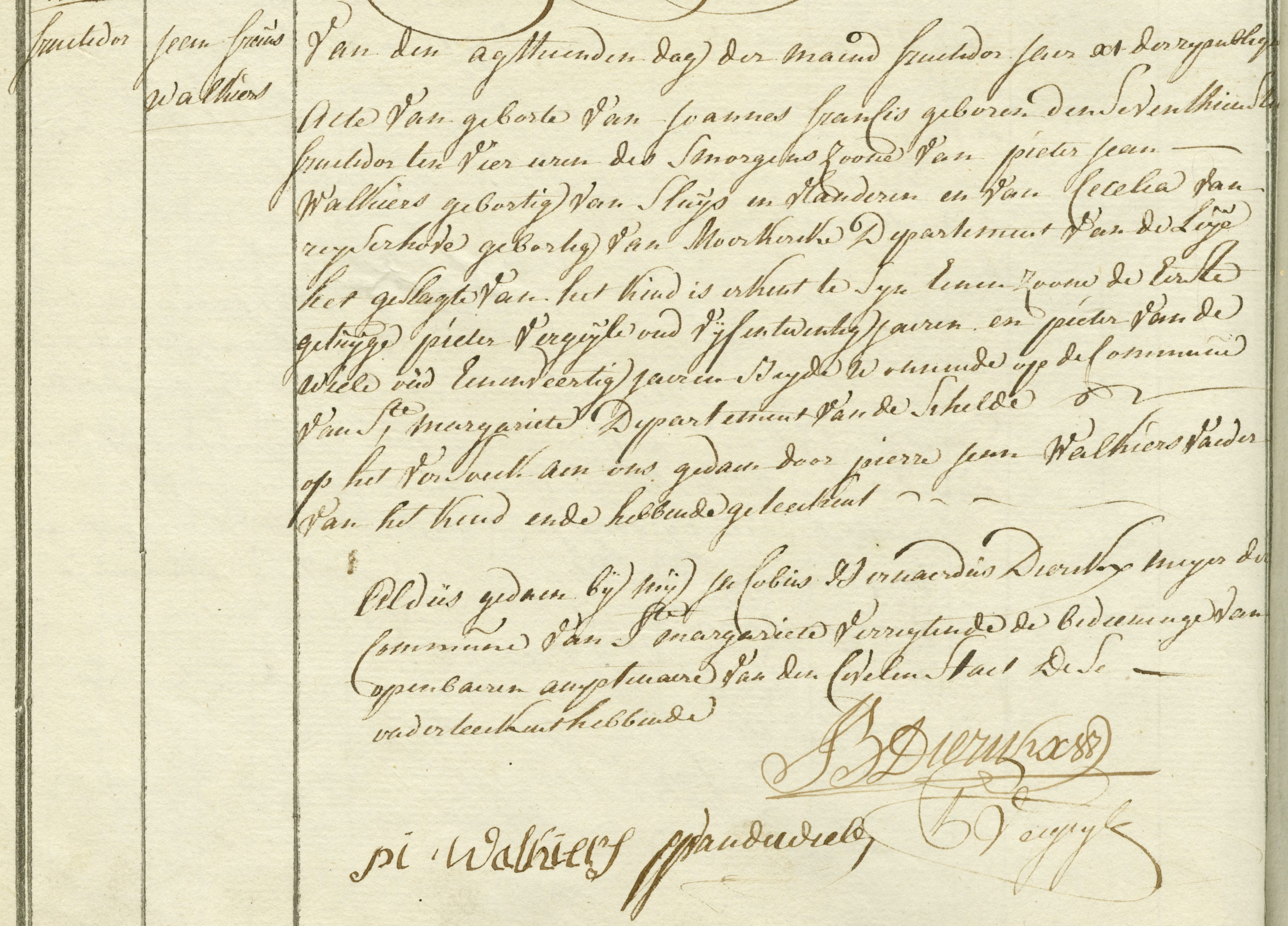 Geboorte-akt van Joannes Francis Walkiers