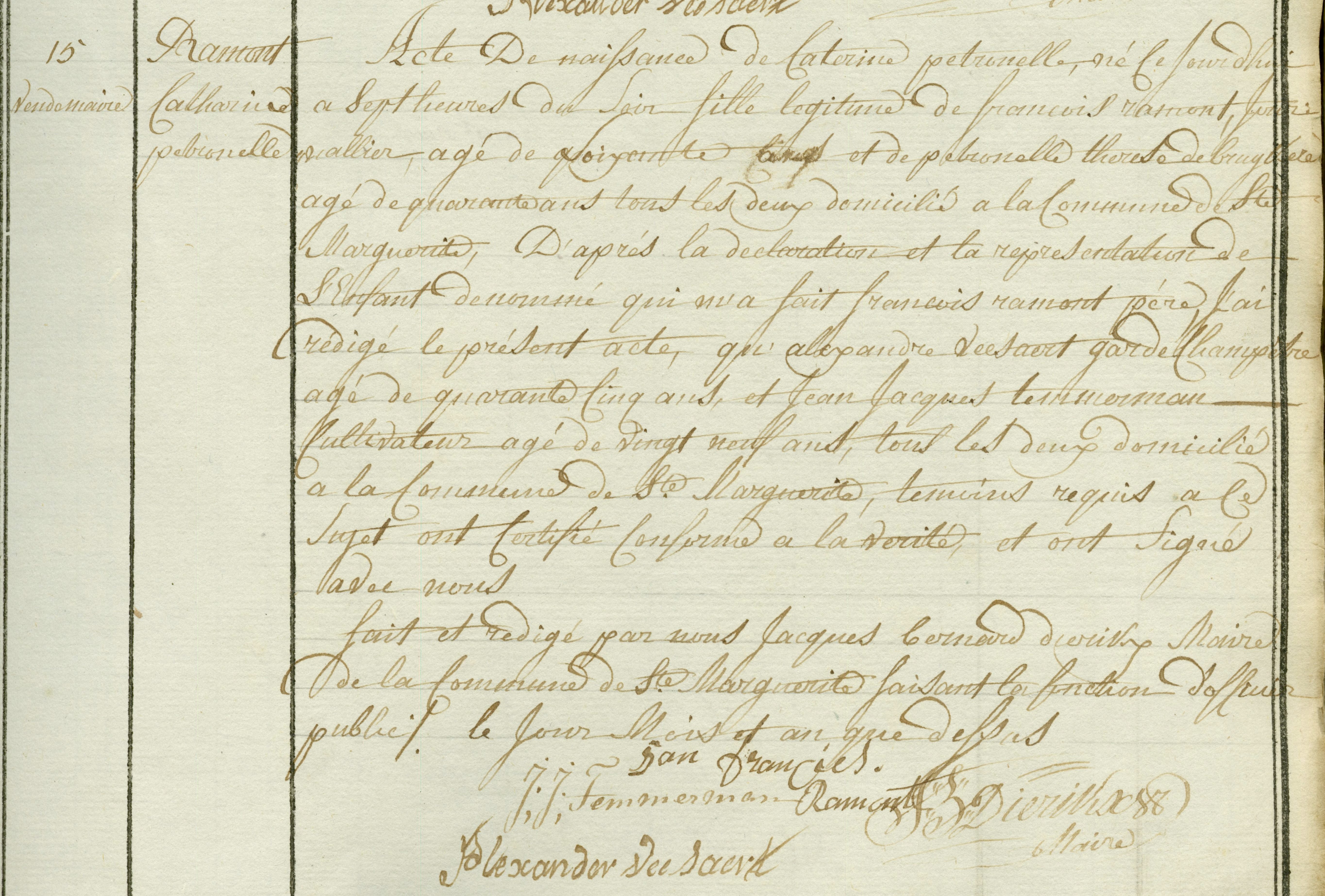 Geboorte-akt van Caterine Petronelle Ramont