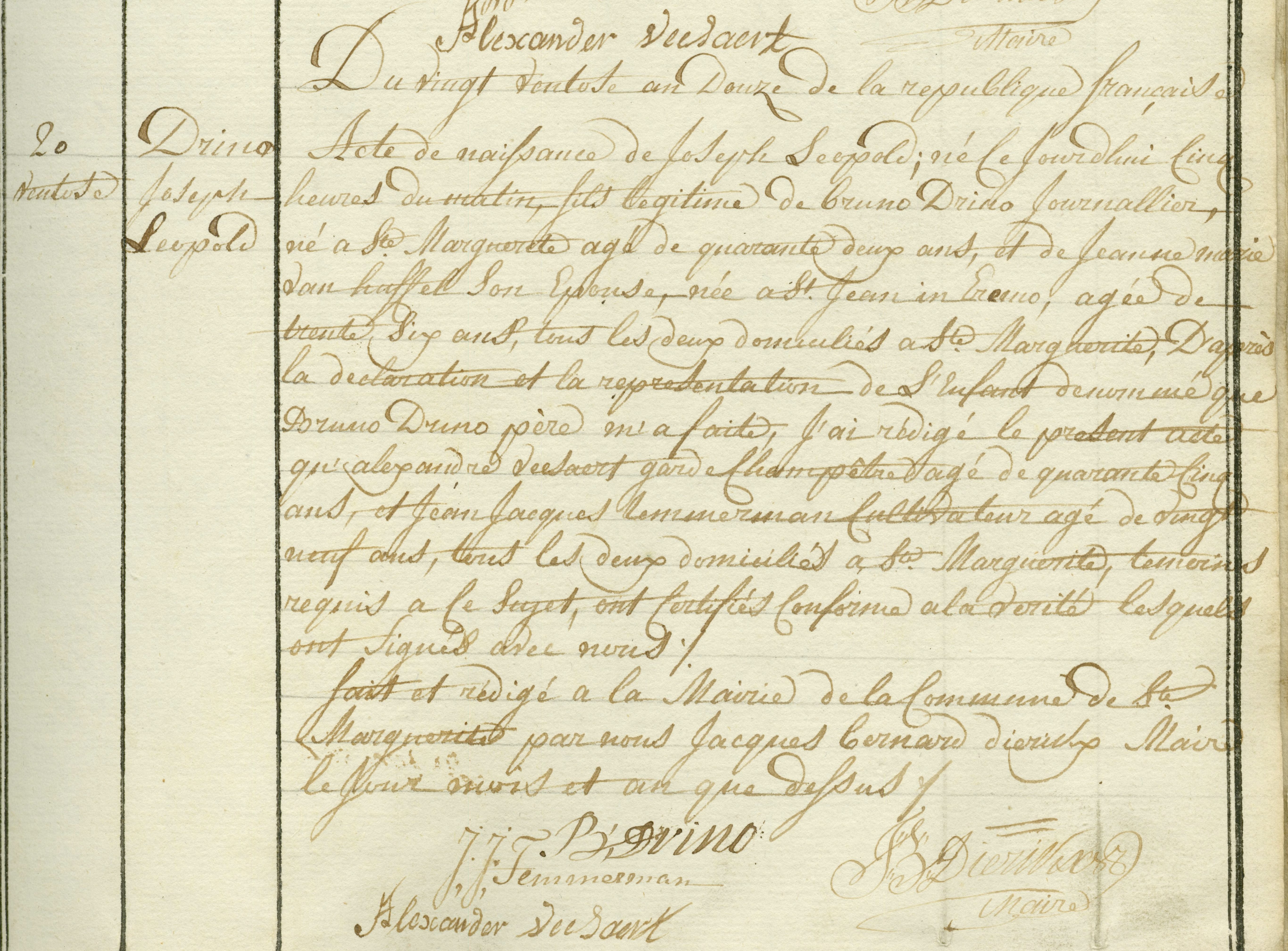 Geboorte-akt van Joseph Leopold Drino