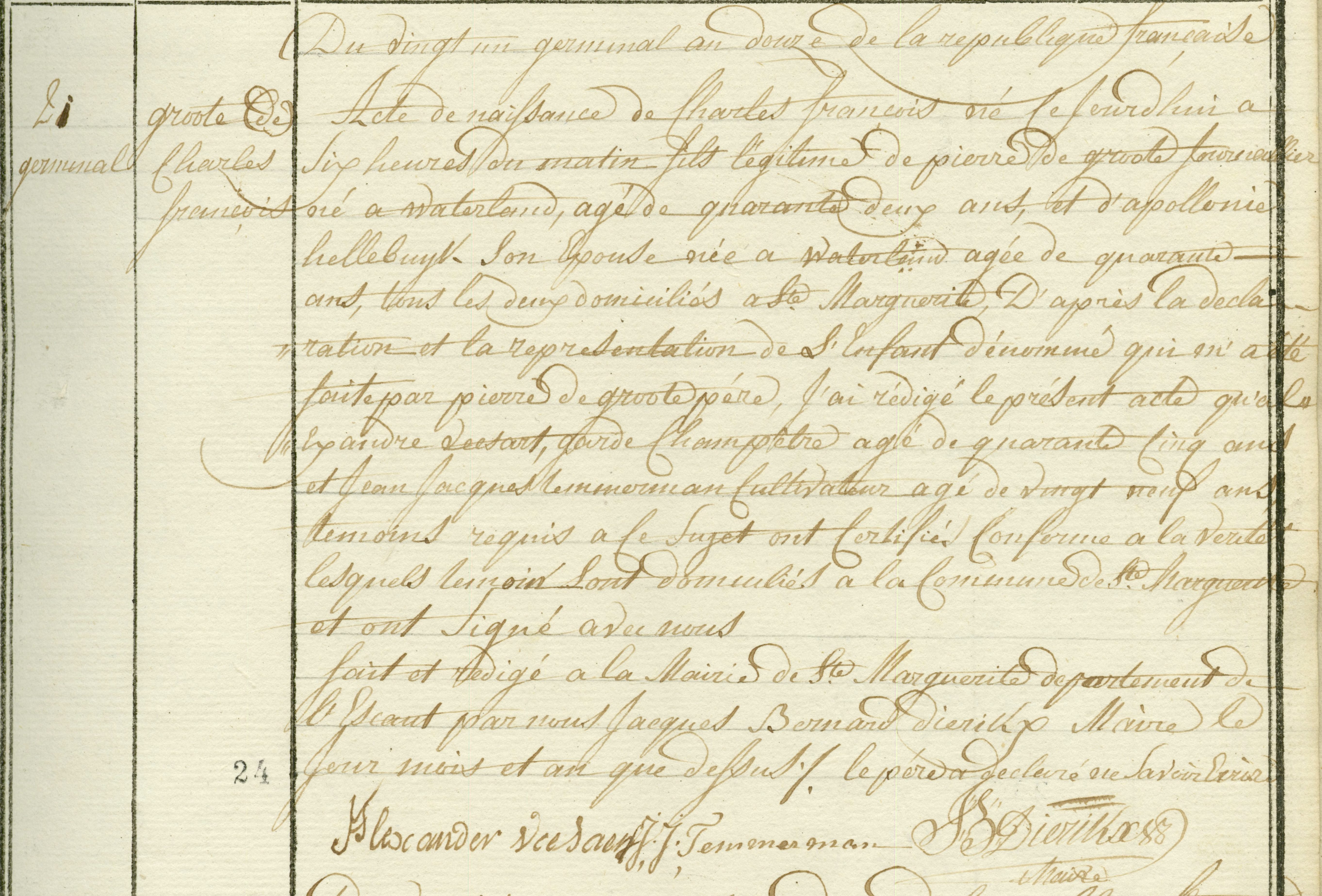Geboorte-akt van Charles François de Groote