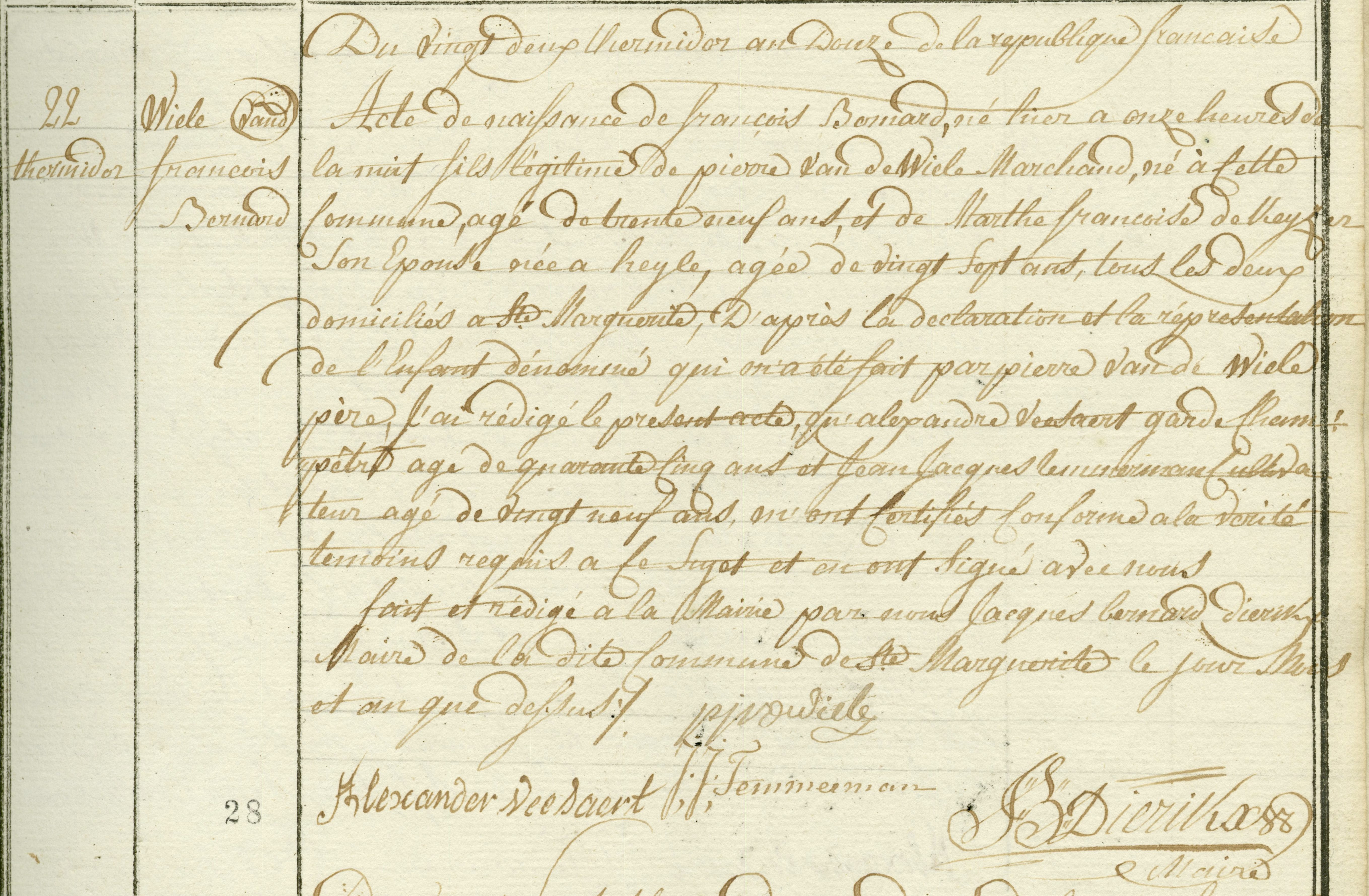 Geboorte-akt van François Bernard Van de Wiele