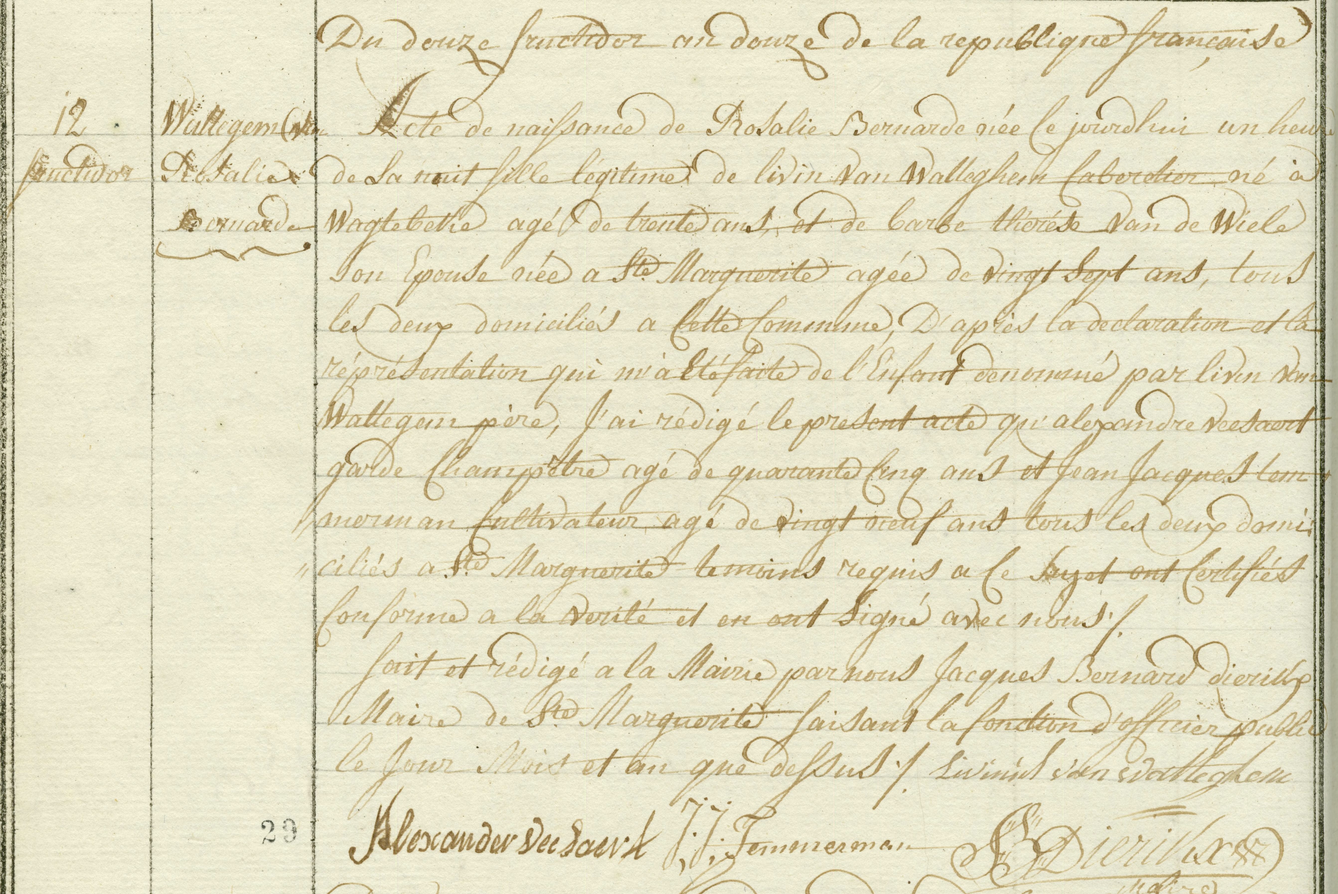 Geboorte-akt van Rosalie Bernarde Van Watteghem