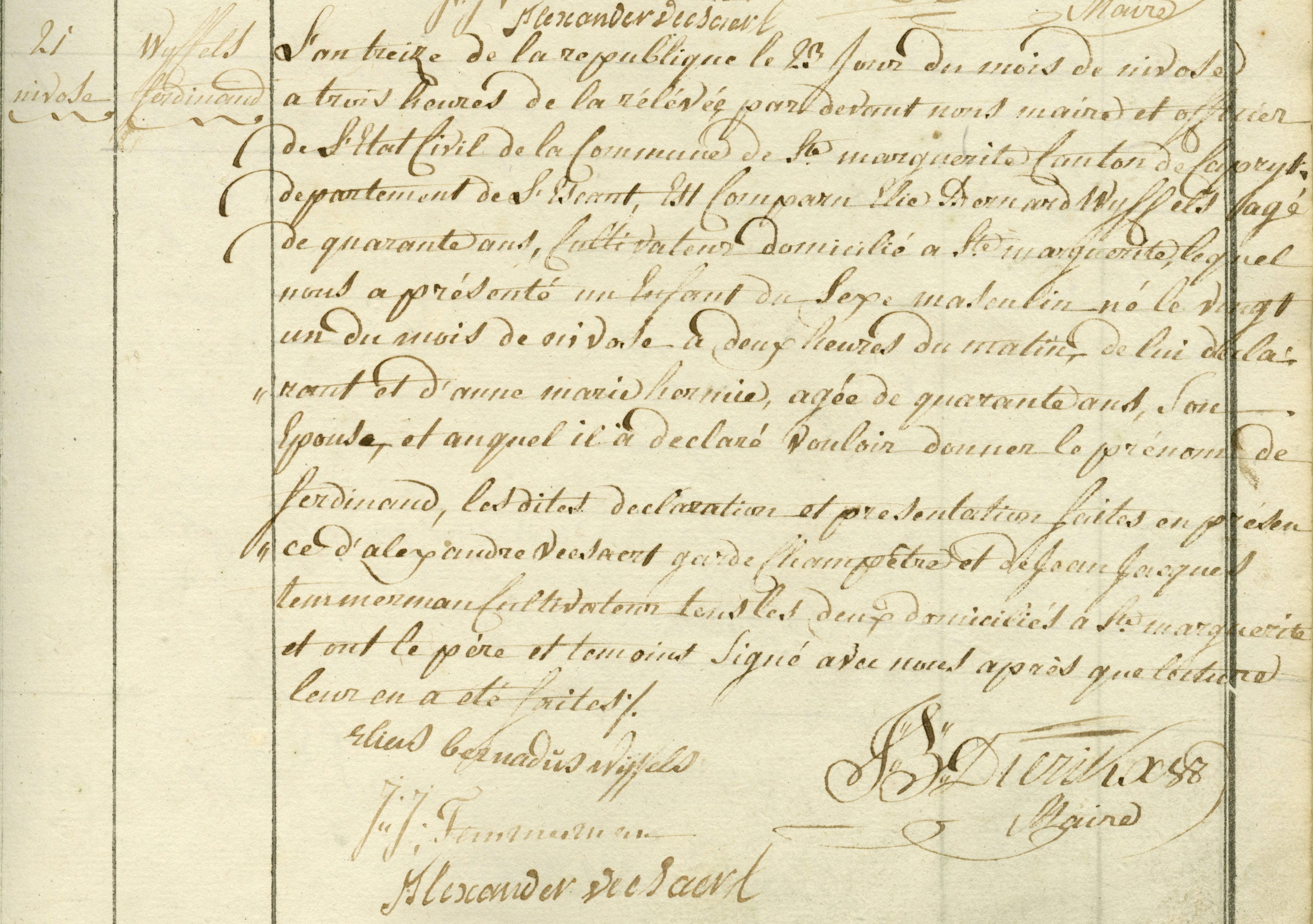 Geboorte-akt van Ferdinand Wyffels