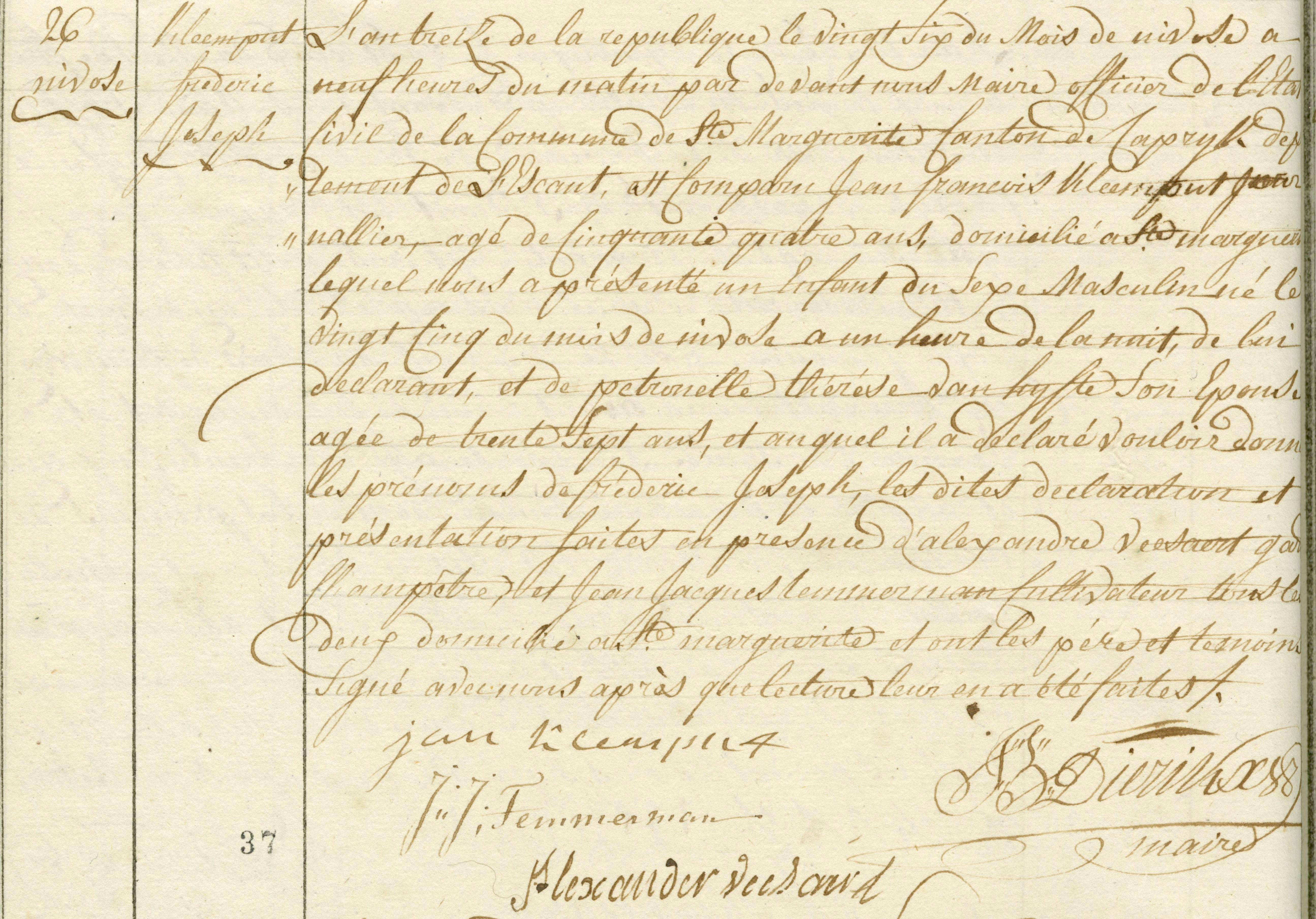 Geboorte-akt van Frederic Joseph Kleemput