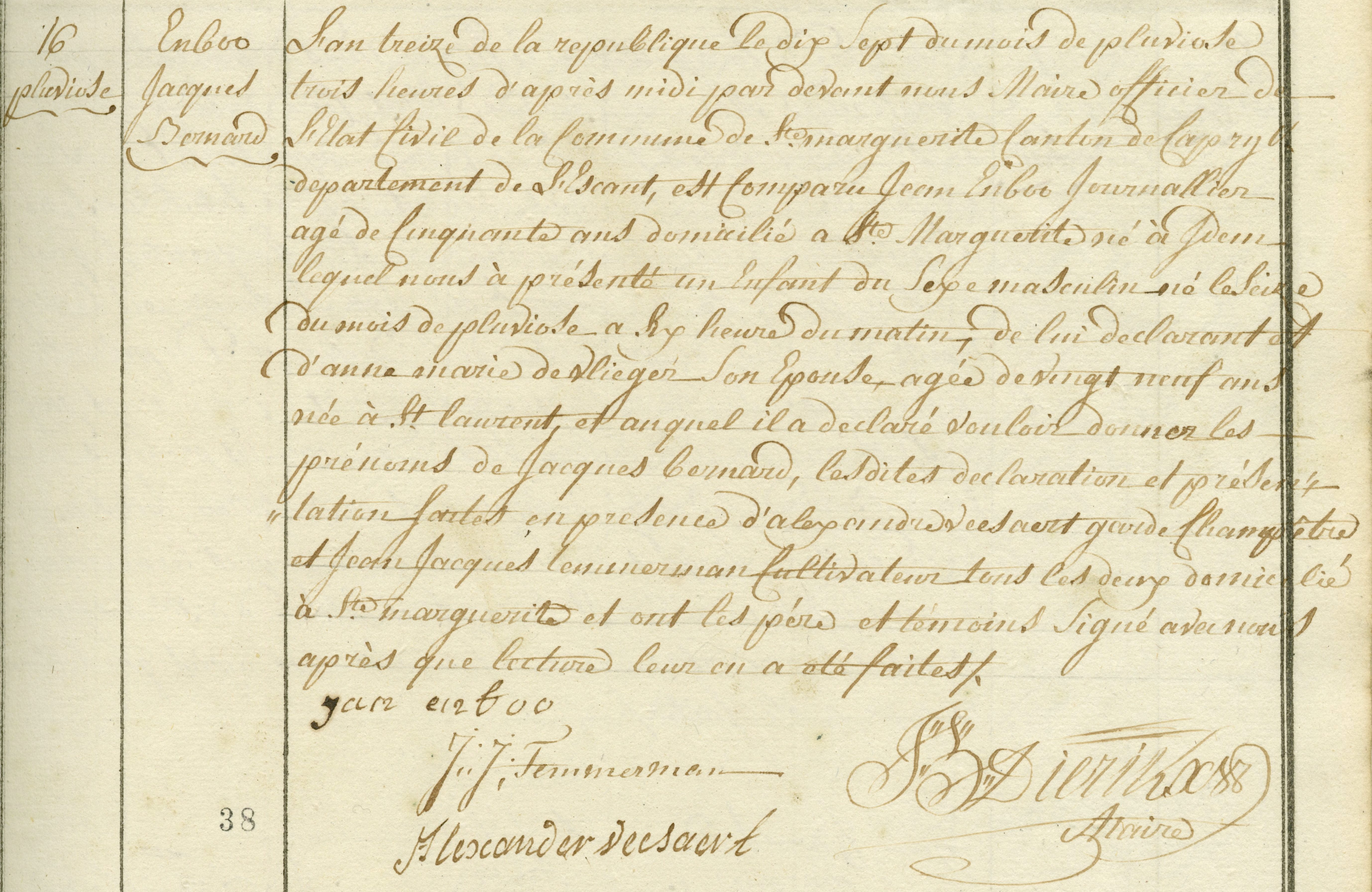 Geboorte-akt van Jacques Bernard Enboo