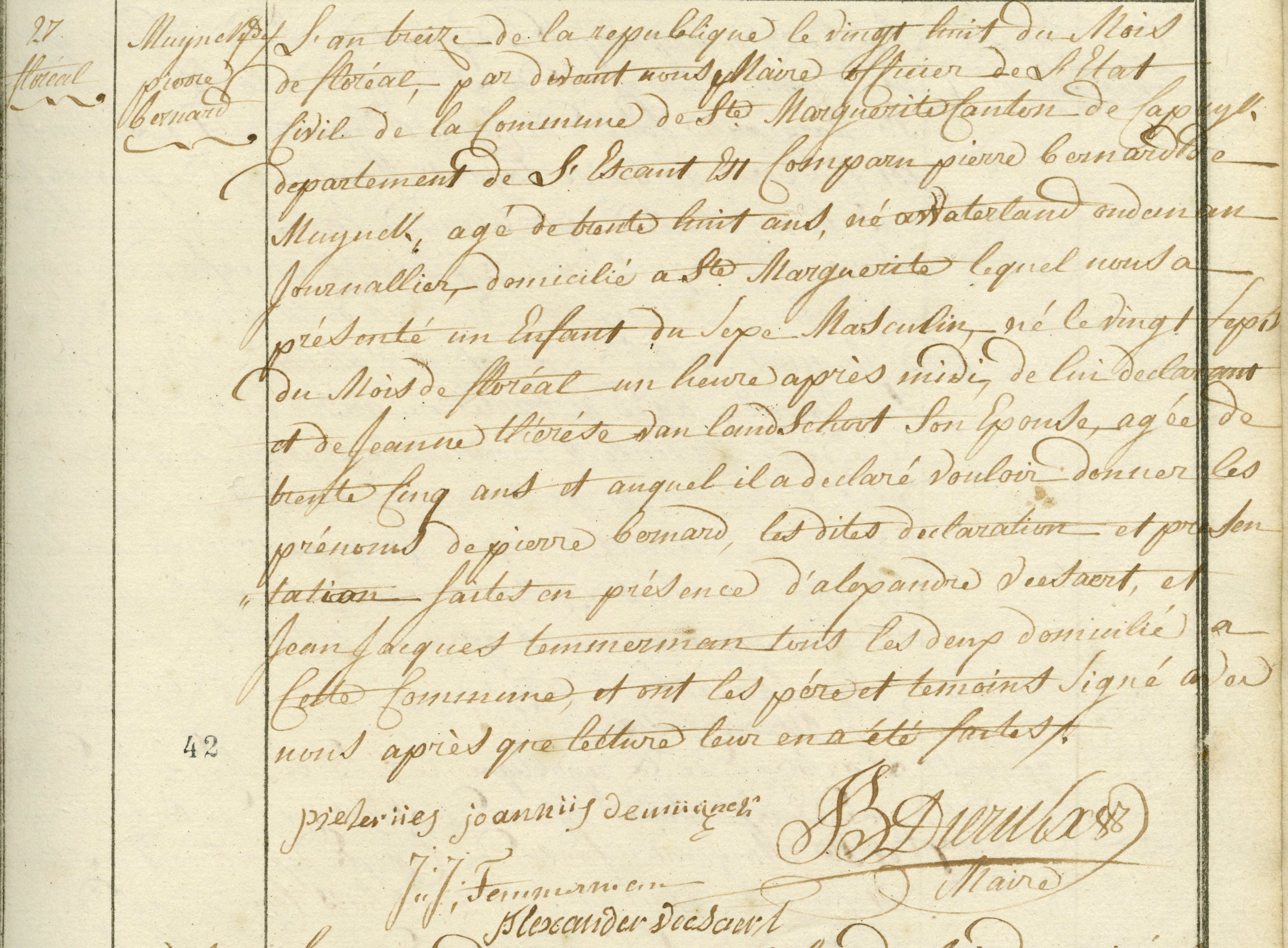 Geboorte-akt van Pierre Bernard De Muynck