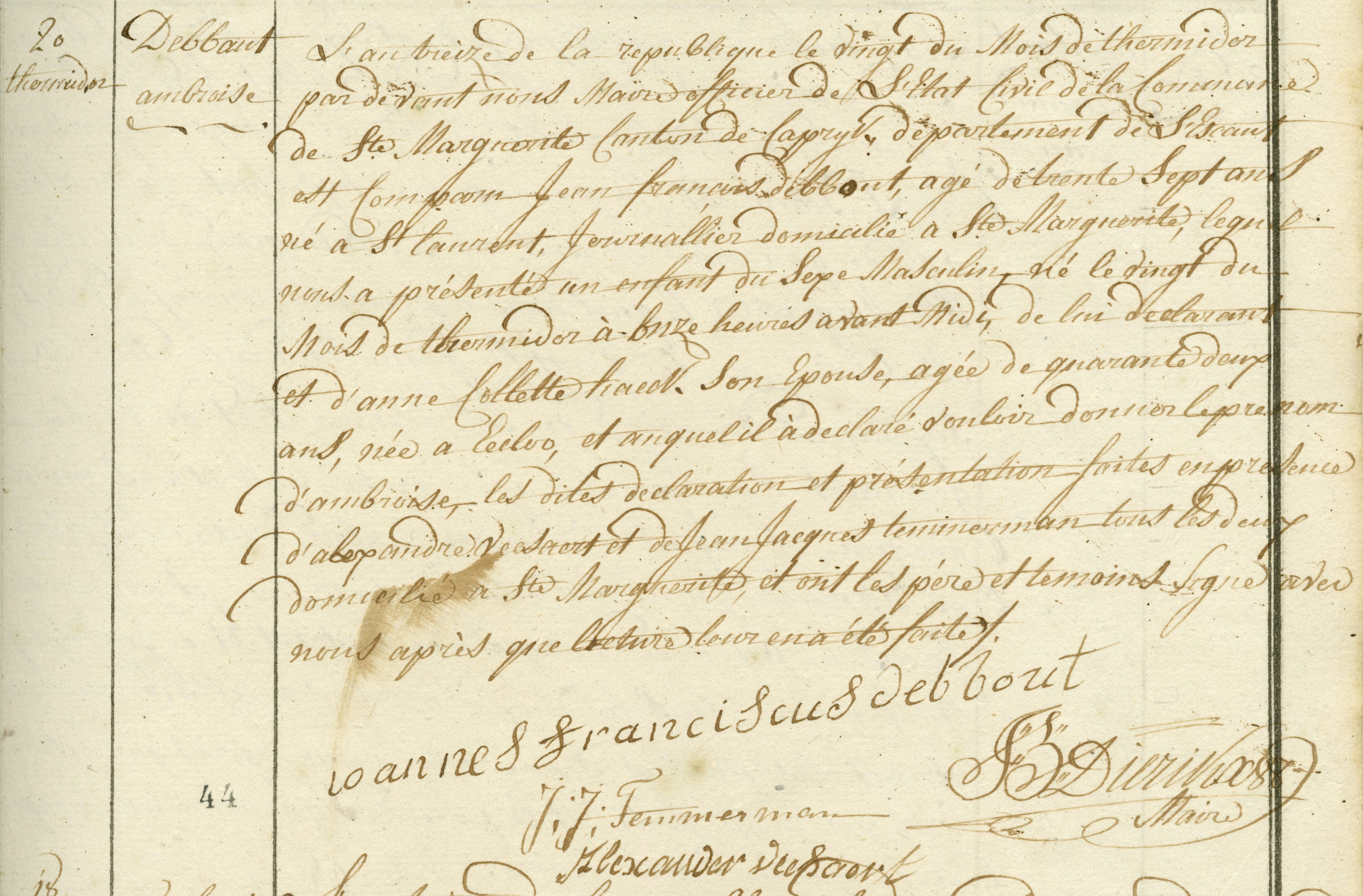Geboorte-akt van Ambroise Debbaut