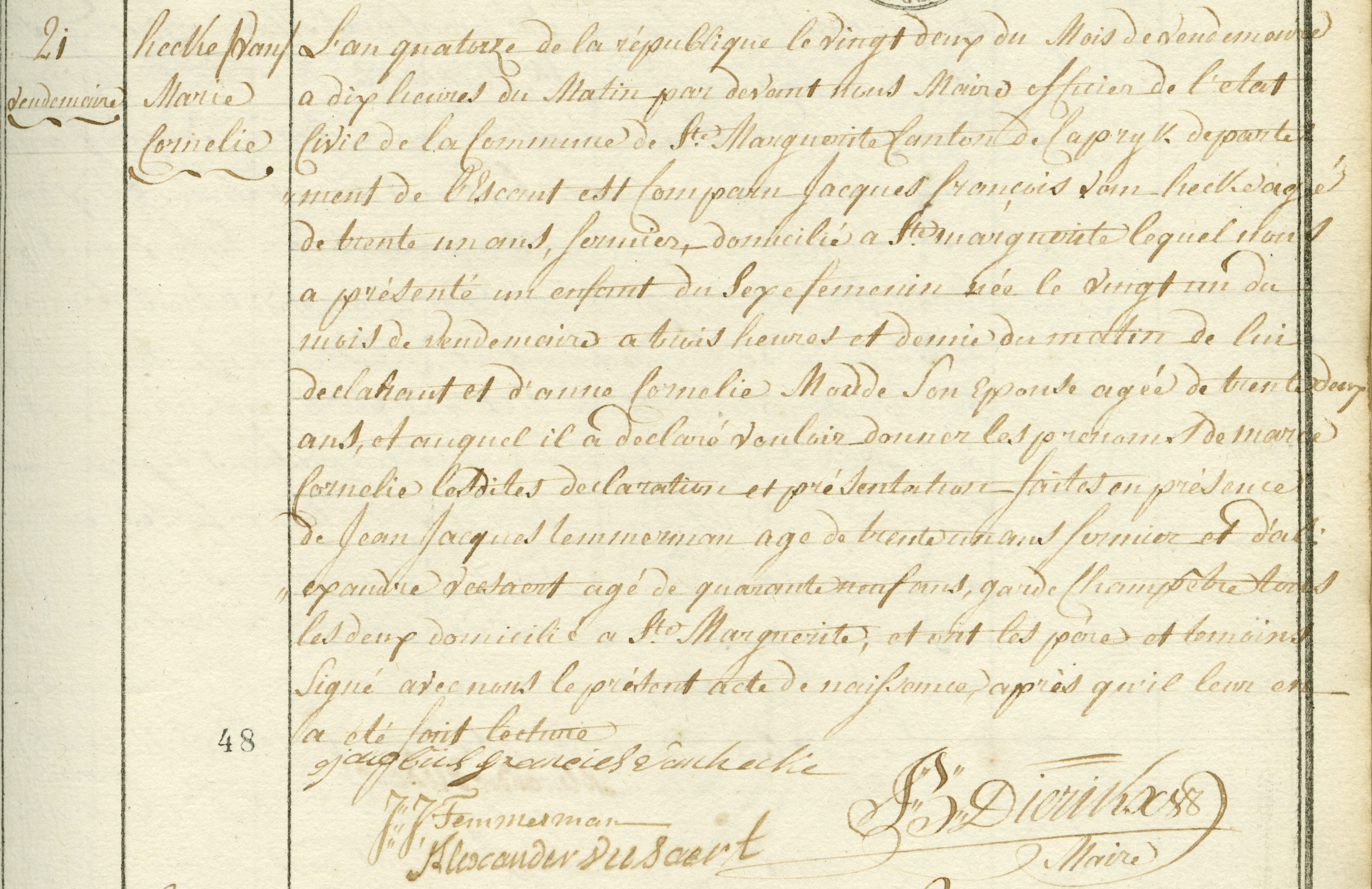 Geboorte-akt van Marie Cornelie Van Hecke