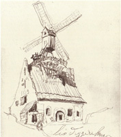 A windmill near Kortrijk, a drawing by Victor Hugo