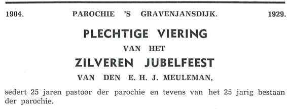 Feestprogramma van zilveren jubileum van Pastoor Meuleman