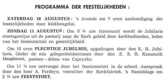 Feestprogramma van zilveren jubileum van Pastoor Meuleman