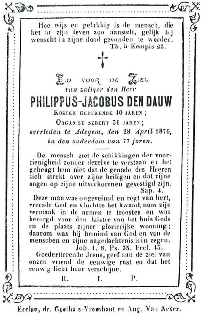 Bidprentje van Philippus-Jacobus Den Dauw