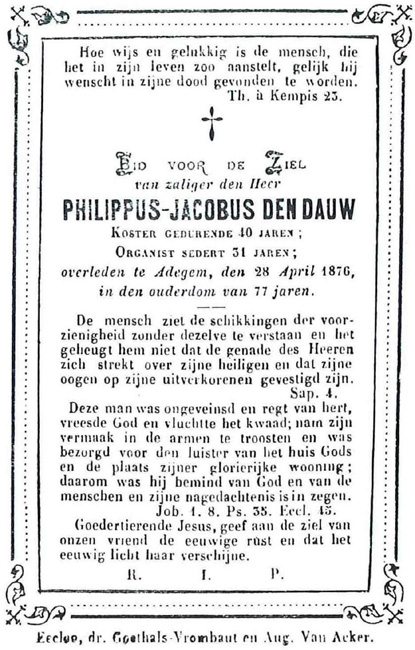Bidprentje van Philippus-Jacobus Den Dauw