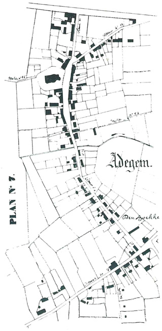 Het centrum van Adegem rond 1830-1840