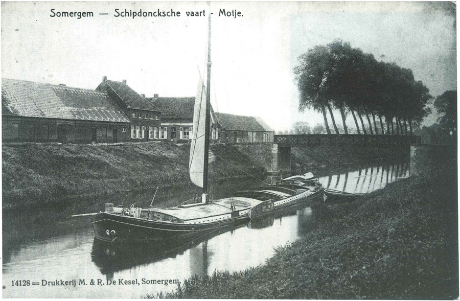 De Schipdonkse Vaart en de brug het Motje, vóór de W.O. I